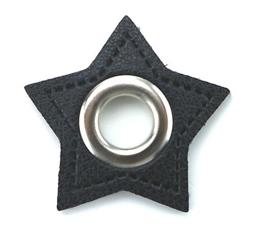 1 STÜCK STERN KuNSTLEDER ÖSEN Patch SCHWARZ  - 8mm - SILBER