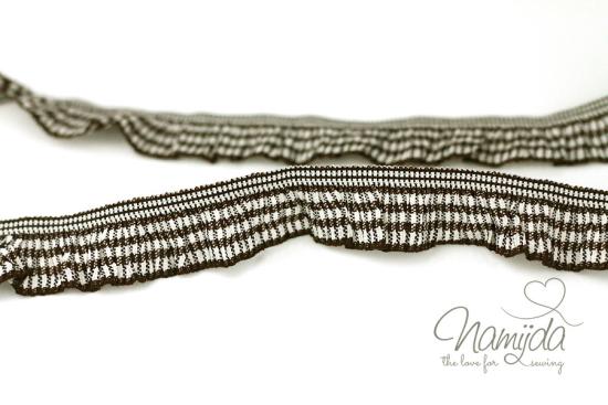 1 MTR. ♥ Elastisches ViCHY KARO Rüschenband BRauN - 19mm - Rüschengummi  ♥