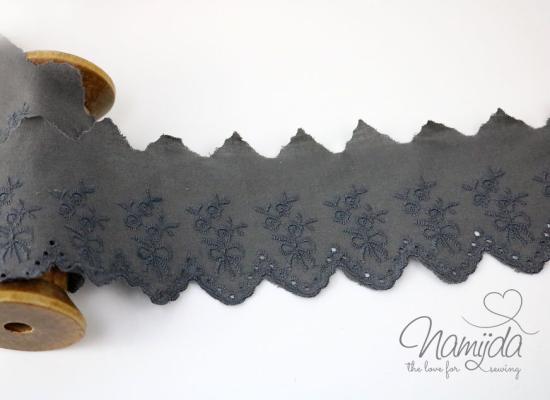 ♥1 Mtr. Wäschespitze - SCHLEIFCHEN BOGENKANTE  5,5cm -  DuNKELGRau ♥