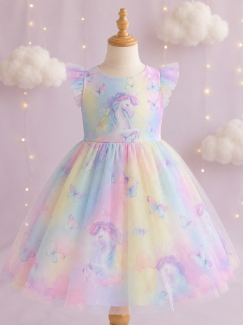 0,5 MTR. ♥ SOFT TüLL GLITZER UNICORN BUTTERFLY MULTICOLOUR  ♥