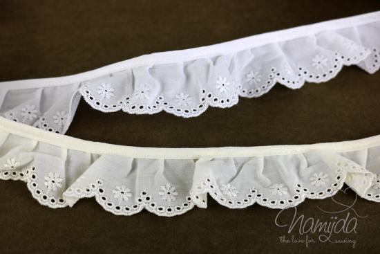♥1 Mtr. Wäschespitze gerüscht -  3,5 cm - WEISS ♥
