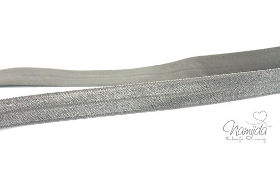 1 MTR. ♥ Elastisches Einfassband - Silber - Falzgummi - Glänzend ♥