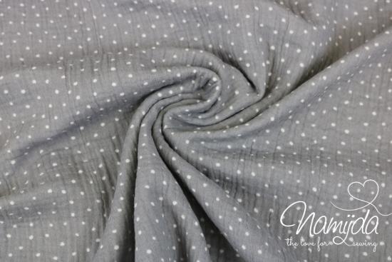 0,5 MTR. ♥ PüNKTCHEN DouBLE GAUZE - GRau - Baumwollstoff ♥