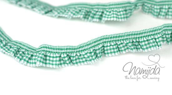 1 MTR. ♥ Elastisches ViCHY KARO Rüschenband GrÜN - 19mm - Rüschengummi  ♥