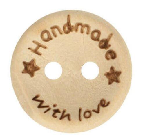 1 Stück HANDMADE WITH LoVE STERN  - HOLZKNOPF - 20mm