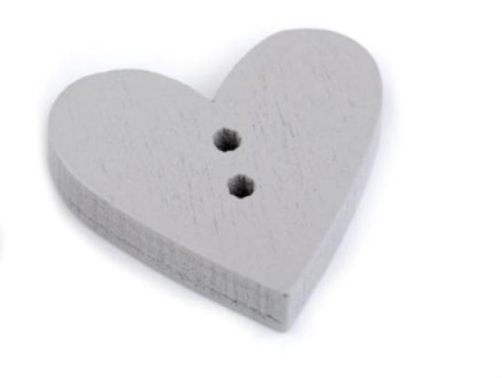 1 Stück - HoLZKNOPF HERZ - GRau - 18x19mm