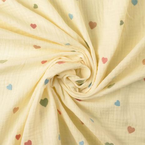 0,5 MTR. ♥ MuSSELIN GESTICKTE PASTELL HERZEN CREME ♥