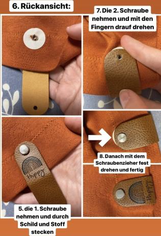 1 JUNGEN-SET (10 Stück) - KNiCK MiCH KuNSTLEDER LABELS + KuPFER VERNICKELTE SCHRAUBEN