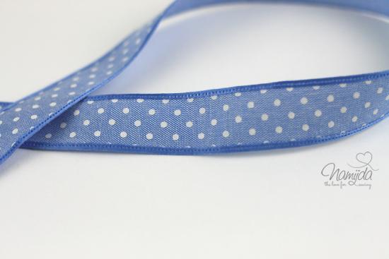 1 MTR. ♥Jeans Band mit Spitze / gepunktet / Hellblau mit heller Spitze 25mm♥