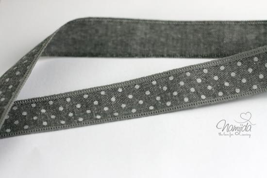 1 MTR. ♥Jeans Band mit Spitze / gepunktet / Grau 25mm♥