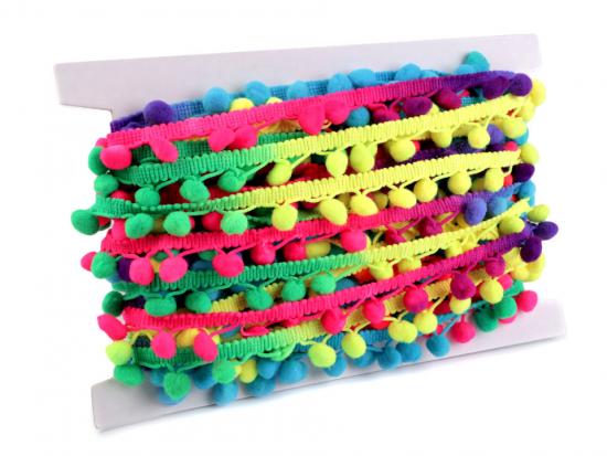 1 MTR. ♥ NEON Regenbogen Bommelborte PiNK-LiLA-GELB-GRüN ♥