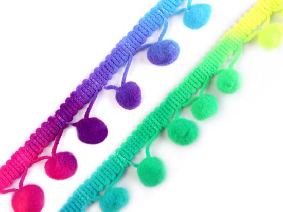 1 MTR. ♥ NEON Regenbogen Bommelborte PiNK-LiLA-GELB-GRüN ♥