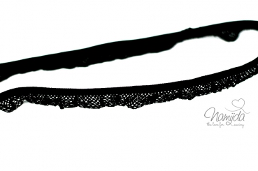 1 MTR. ♥Elastische Spitze mit Netzrüsche - Schwarz ♥