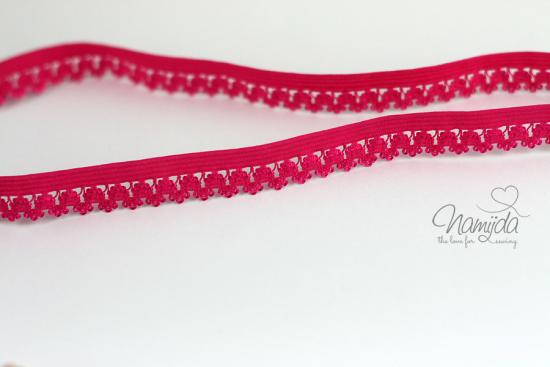 1 MTR. ♥Elastische Spitze mit  Blume - Ziergummi - Pink ♥