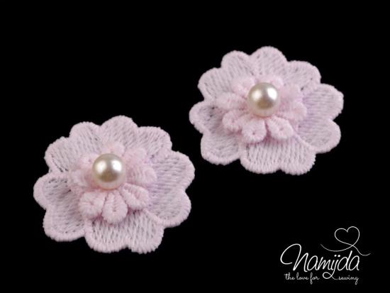 1 Stck. ♥Spitze Blumen Applikationen mit Perle - RoSA - 4cm ♥