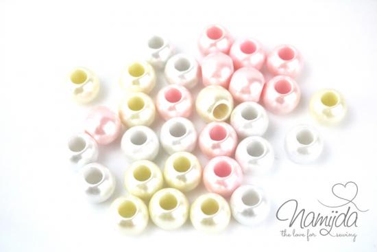 30 Stück ♥ PERLMUTT PEARLS - WeiSS/CREME/RoSA PERLENMiX - 13mm ♥