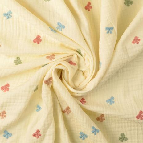 0,5 MTR. ♥ MuSSELIN GESTICKTE PASTELL SCHLEIFCHEN CREME ♥