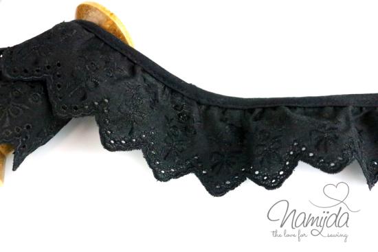 ♥1 Mtr. SCHleiFCHen Wäschespitze gerüscht - SCHWaRZ - 5,5cm ♥