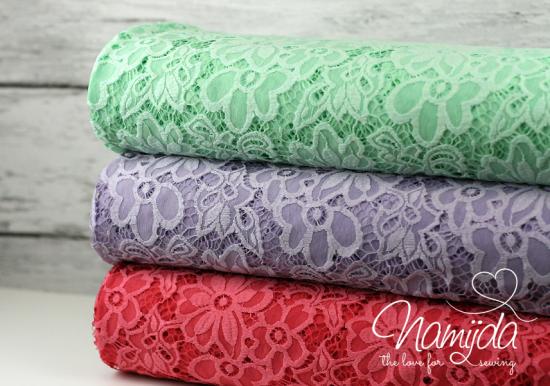 0,5 MTR. ♥ Elastische Spitze SoMMERBLUMEN - Coralle - Spitzenstoff ♥