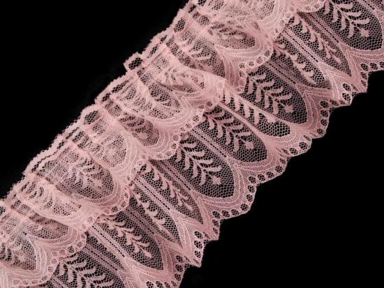 ♥1 Mtr. Spitze gerüscht - ROSA - 8cm - doppelte Falten ♥