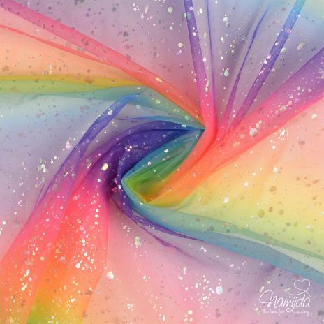 0,5 MTR. ♥ MULTICOLOR SOFT SPRENKEL SCHIMMER TüLL RAINBOW ♥