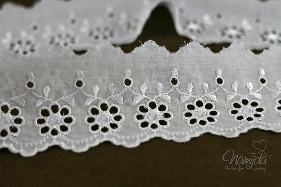 ♥1 Mtr. Wäschespitze - BLUMENRANKE - 6cm - WEISS ♥