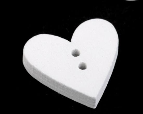 1 Stück - HoLZKNOPF HERZ - WeiSS - 18x19mm
