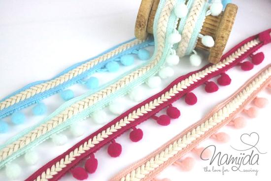 1 MTR. ♥ PoMPoM Bommelborten Zopfmuster Band - GRAU ♥