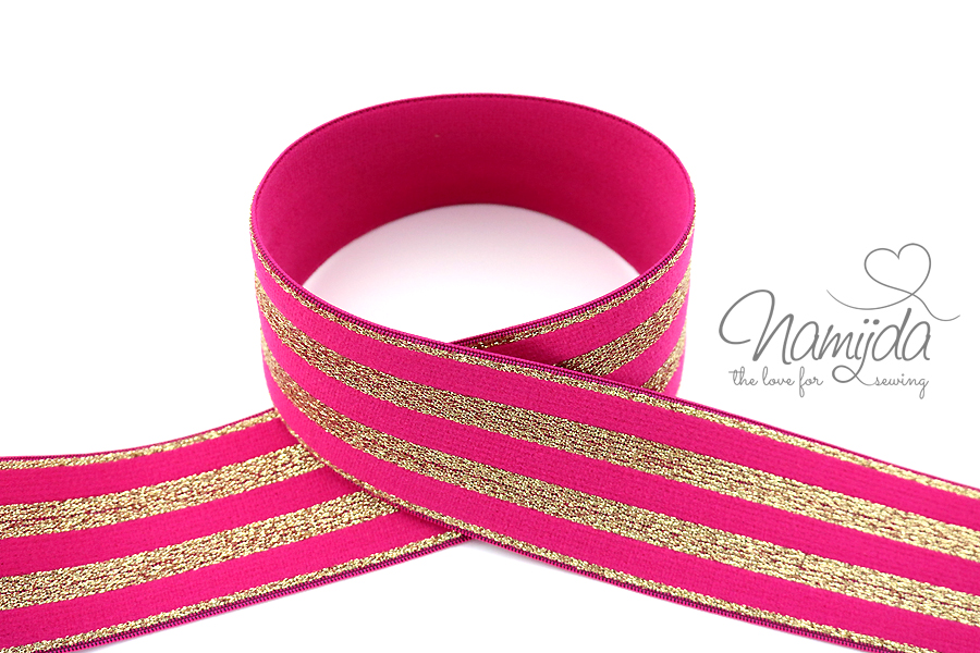 Schrägband elastisch Glitzer Saumband Webband Lurex Gummiband pink 20mm 