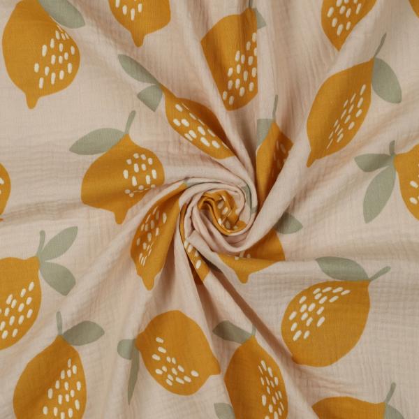0,5 MTR. ♥ ZITRONEN - MUSSELIN - SAND DouBLE GAUZE ♥
