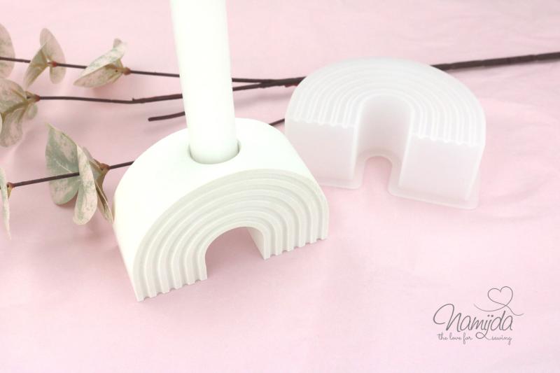 1 STÜCK ♥ GIESSFORM SILIKON REGENBOGEN KERZENHALTER 10,5cm x 7cm x 4cm ♥