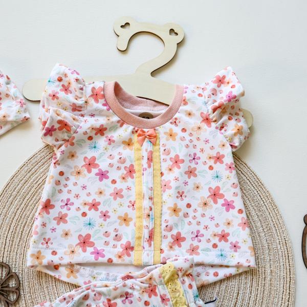 0,50 MTR. ♥ BIO JERSEY SUMMER FLOWERS ROSE/APRICOT ♥