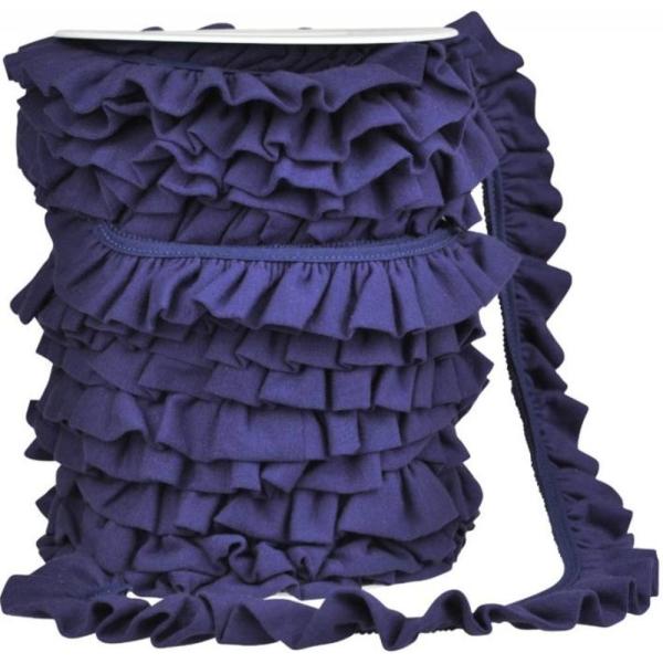 1 MTR. ♥JERSEY VOLANT RüSCHE - MARINE - 30mm ♥
