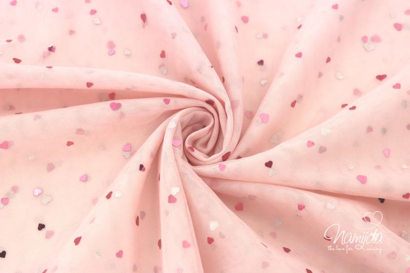 0,5 MTR. ♥ WEICHER *HERZGLITZER*  TüLL ROSE ♥