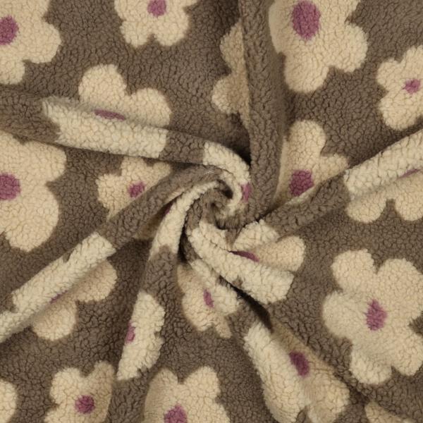 0,5 MTR. ♥ DAISIES FLOWER TEDDY TAUPE BEIGE  ♥
