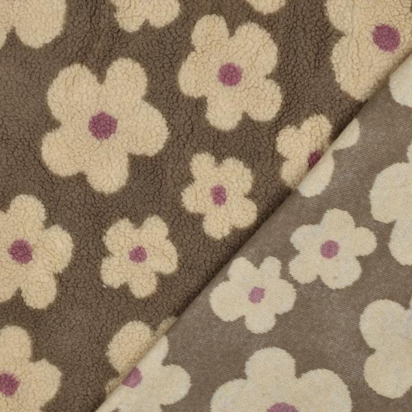 0,5 MTR. ♥ DAISIES FLOWER TEDDY TAUPE BEIGE  ♥