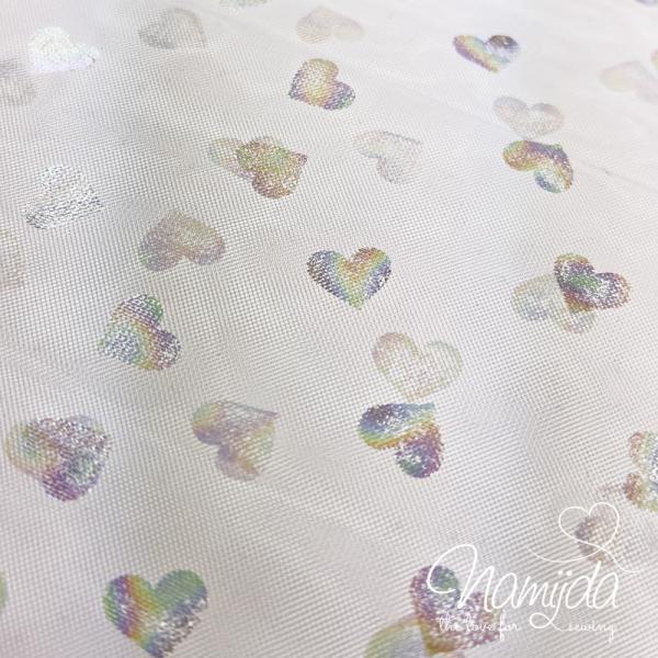 0,5 MTR. ♥ WEICHER MULTICOLOR RAINBOWHEARTS TüLL NATUR ♥