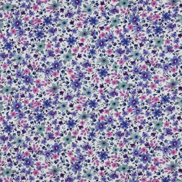 0,50 MTR. ♥ LITTLE FLOWER GARDEN FLIEDER  DUSTY BLUE - JERSEY ♥