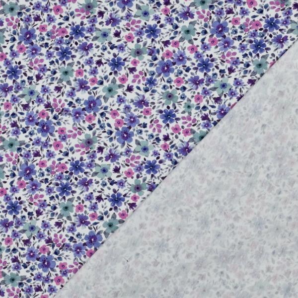 0,50 MTR. ♥ LITTLE FLOWER GARDEN FLIEDER  DUSTY BLUE - JERSEY ♥