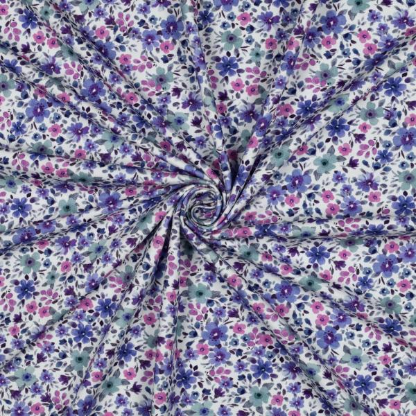 0,50 MTR. ♥ LITTLE FLOWER GARDEN FLIEDER  DUSTY BLUE - JERSEY ♥