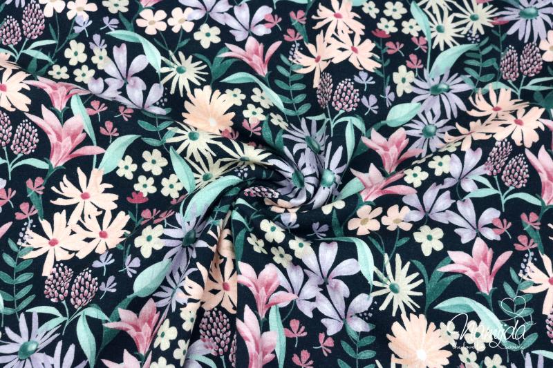 0,50 MTR. ♥ BLUMENWIESE NAVY JERSEY  ♥