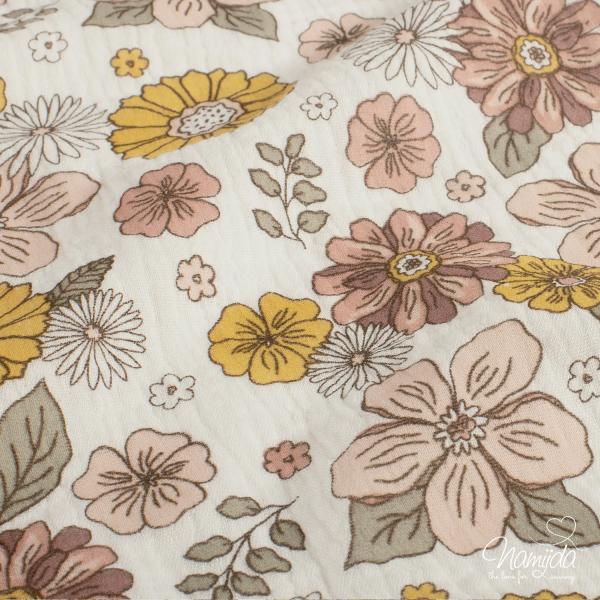 0,5 MTR. ♥ BLOSSOM LOVE - MUSSELIN - DouBLE GAUZE ♥
