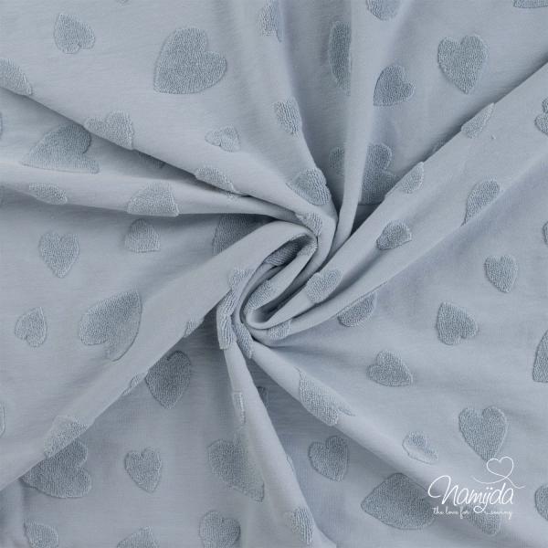 0,5 MTR. ♥ FROTTEE JACQUARD HEARTS DUSTY BLUE ♥
