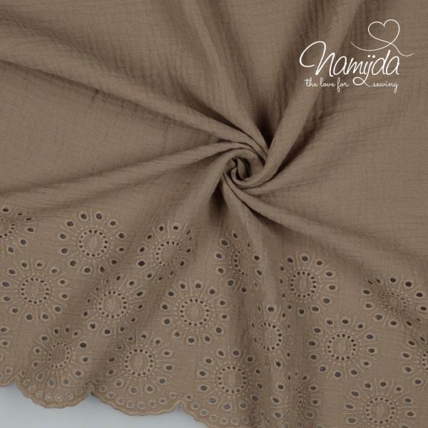 0,5 MTR. ♥ MUSSELIN BORDÜREN STICKEREI CIRCLES - SAND - 100% Baumwolle ♥
