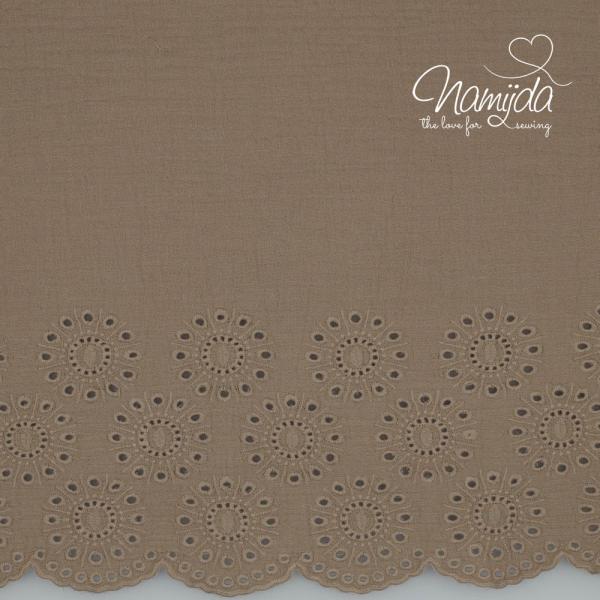 0,5 MTR. ♥ MUSSELIN BORDÜREN STICKEREI CIRCLES - SAND - 100% Baumwolle ♥