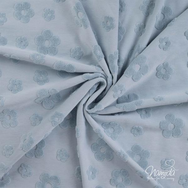 0,5 MTR. ♥ FROTTEE JACQUARD FLOWERS DUSTY BLUE ♥