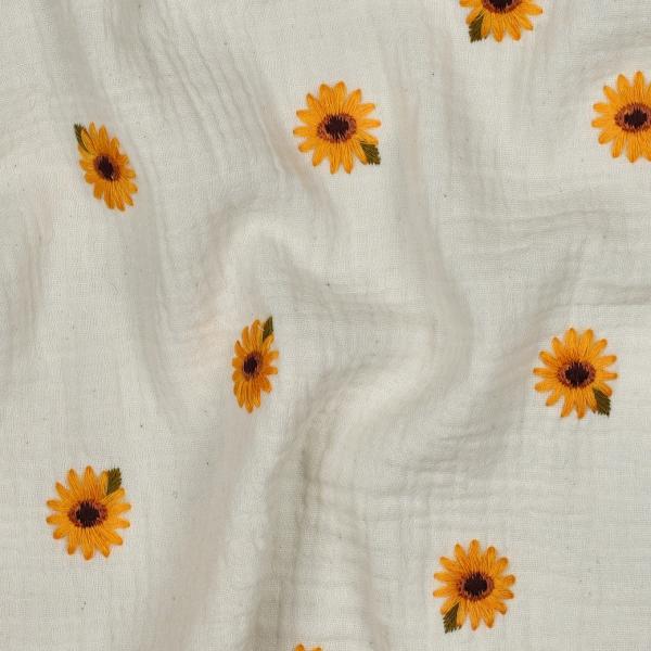 0,5 MTR. ♥ MUSSELIN GESTICKTE SoNNENBLÜMCHEN NATUR ♥