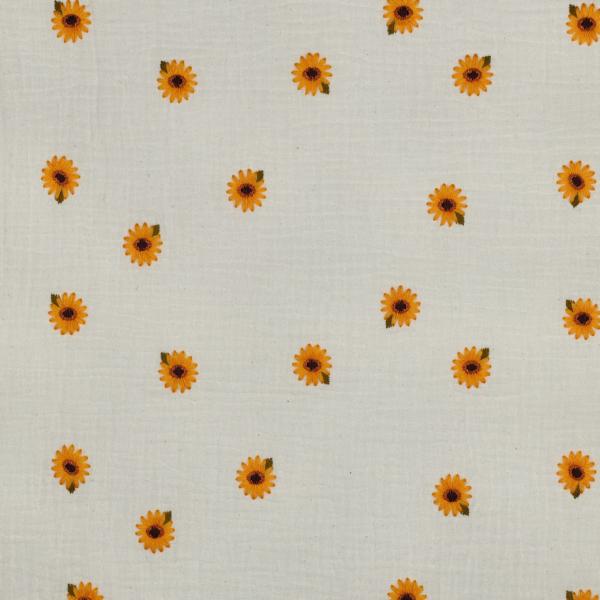 0,5 MTR. ♥ MUSSELIN GESTICKTE SoNNENBLÜMCHEN NATUR ♥
