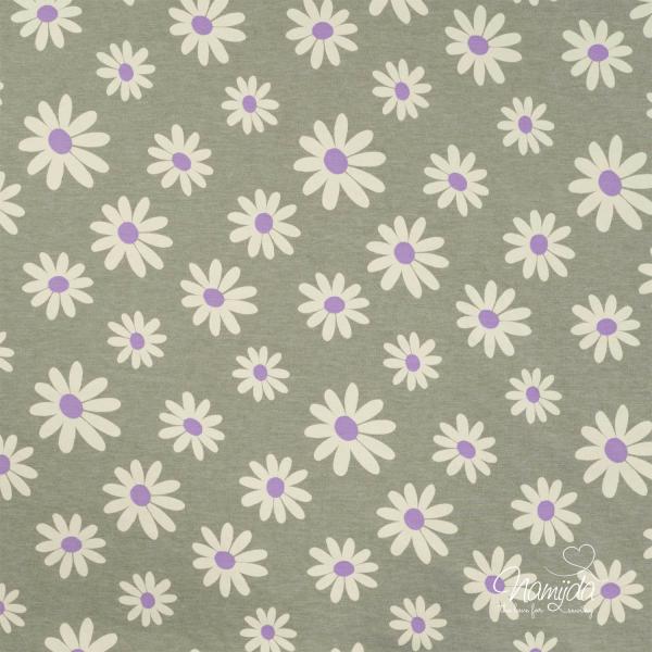 0,50 MTR. ♥ DAISIES KHAKI MELANGE JERSEY  ♥