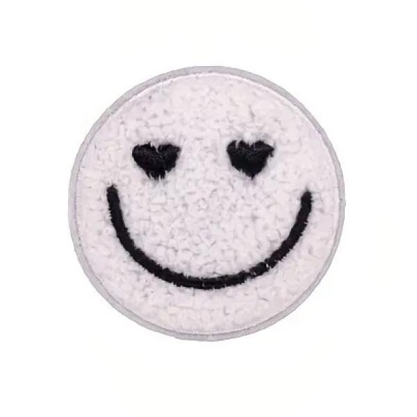 1 Stück - SMILEY WEISS CHENILLE PATCH